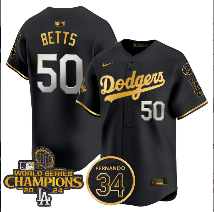 Men MLB Los Angeles Dodgers 50 Betts black 2024 World Series Champions Patch Limited Jersey